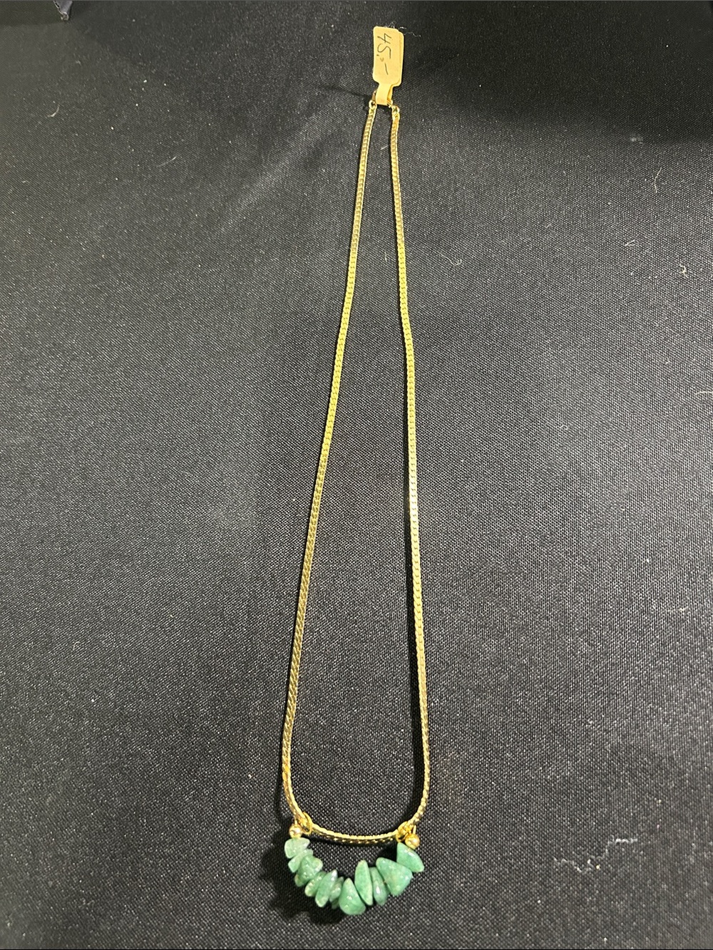 Gold-Tone Necklace with Green Stone Beads